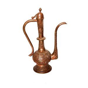 Vintage Mughal Brass Large Ewer 15" Ornate Made in India Copper Pitcher